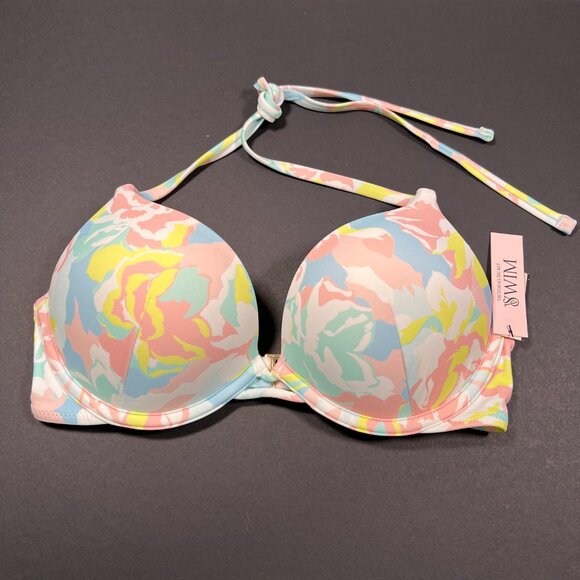 Victoria Secret 32C S Bombshell Push Up Bikini Brazilian Set Blue Pink Pastel - Picture 7 of 11
